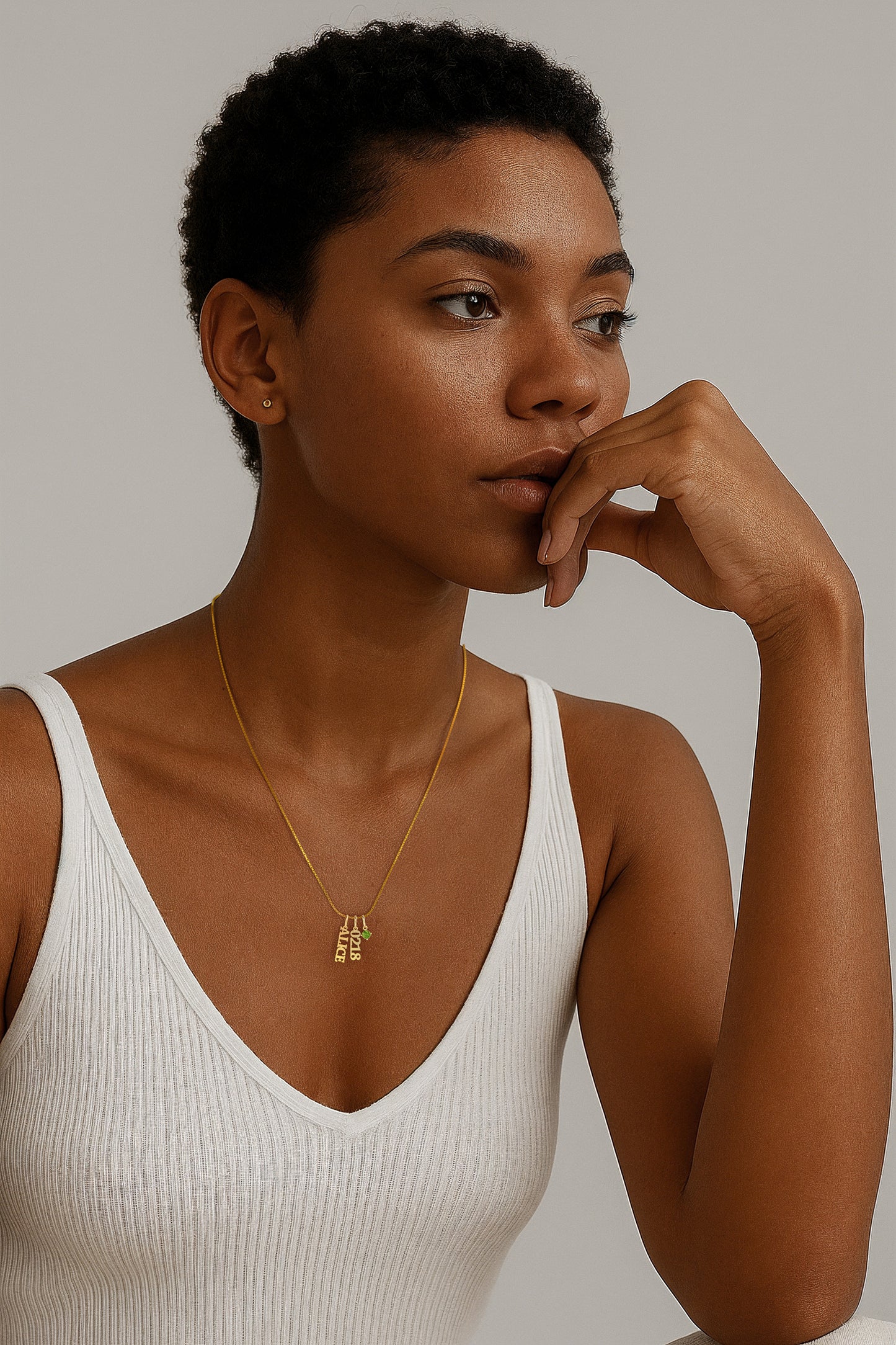 Charm Stack Birthstone Name Necklace