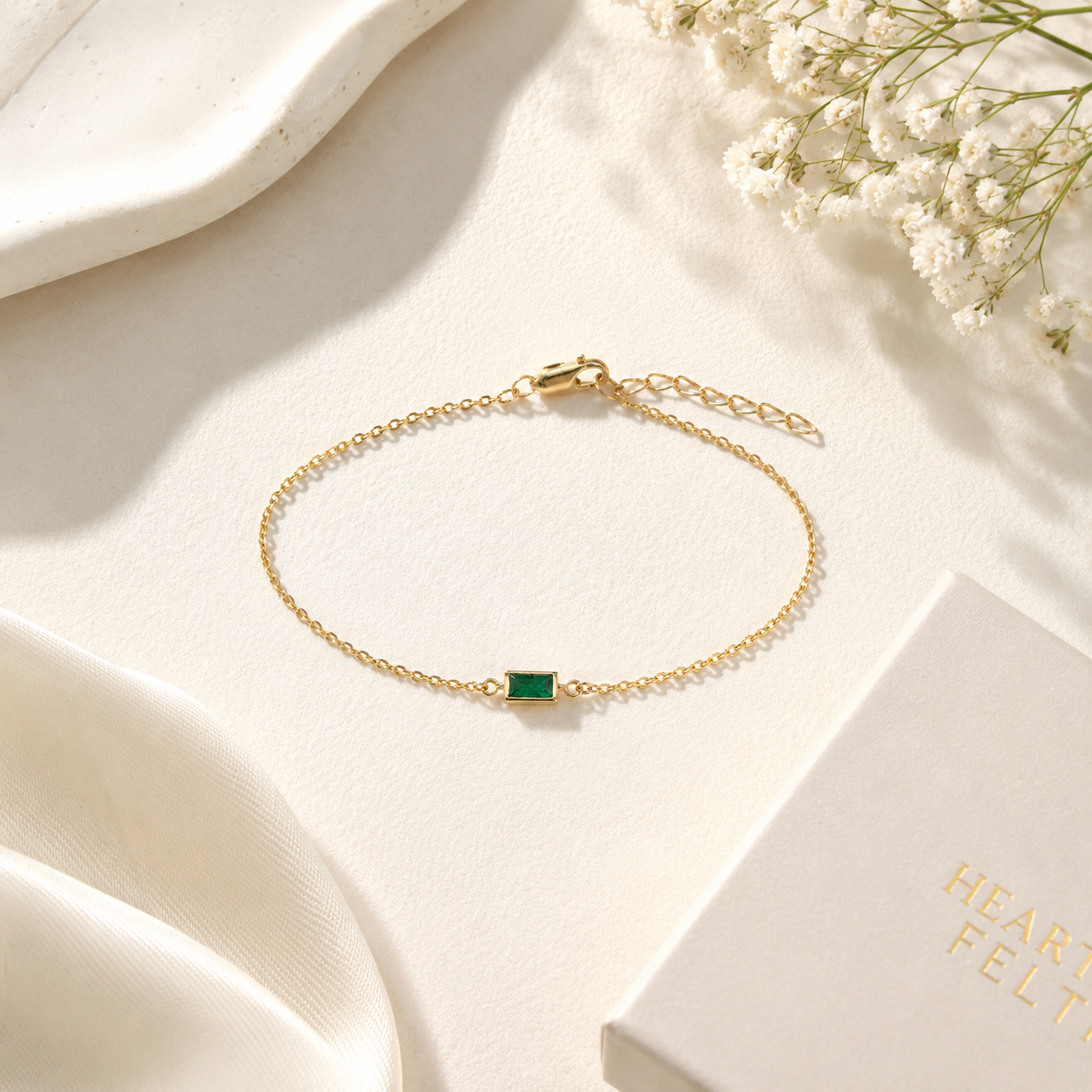 Yellow Gold Plated Sterling Silver Lab-Created Emerald Bracelet