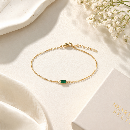 Yellow Gold Plated Sterling Silver Lab-Created Emerald Bracelet