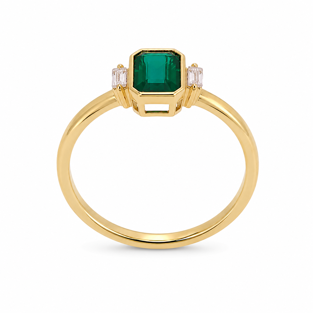 Yellow Gold Plated Sterling Silver Lab-Created Emerald & Lab-Grown Diamond Ring