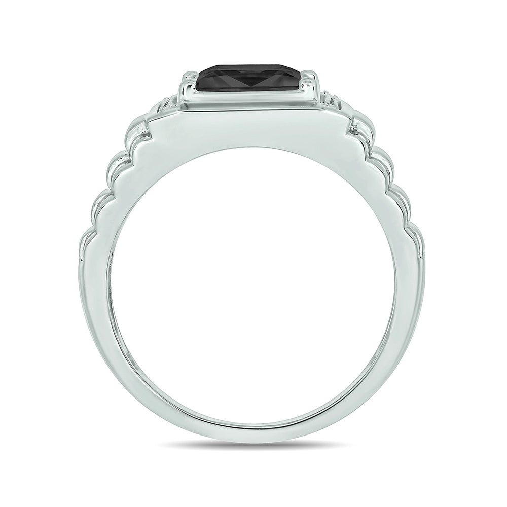 Sterling Silver Onyx Diamond Accent Ring