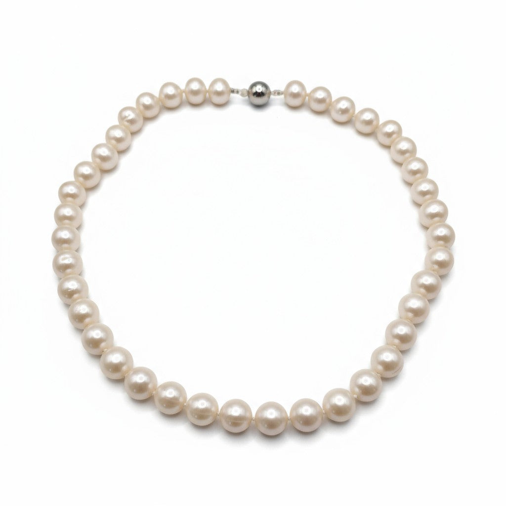 Sterling Silver Cultured Freshwater Pearl Necklace 11–13MM