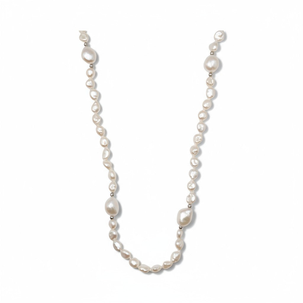 Sterling Silver Beaded Cultured Freshwater Pearl Necklace 6–11MM