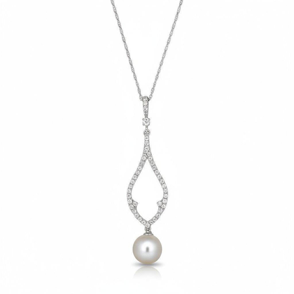 10K White Gold Cultured Freshwater Pearl 4-9MM & Topaz Pendant