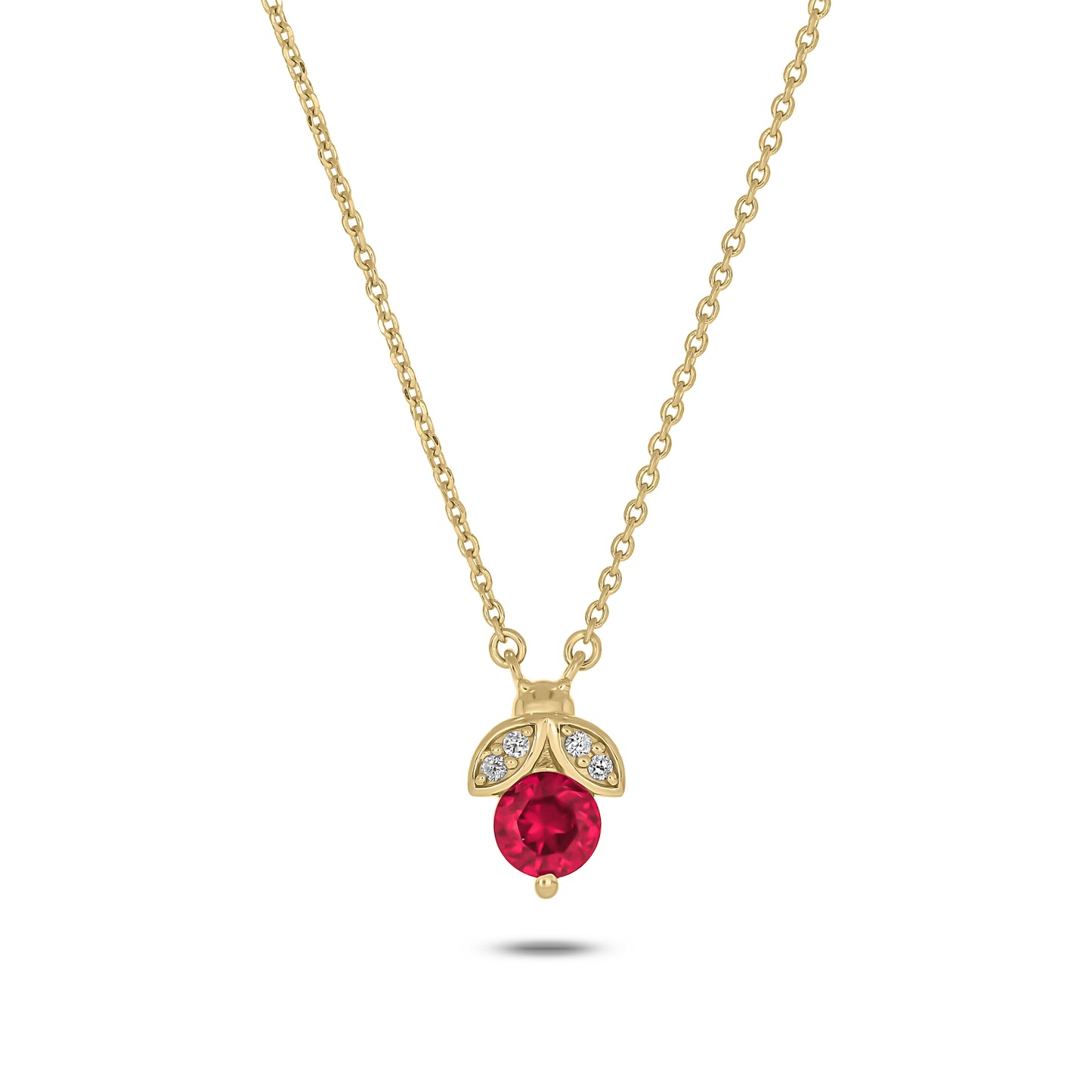 Sterling Silver 14KYGP Lab Created Ruby / Certified  Lab Grown Diamond Accent Necklace
