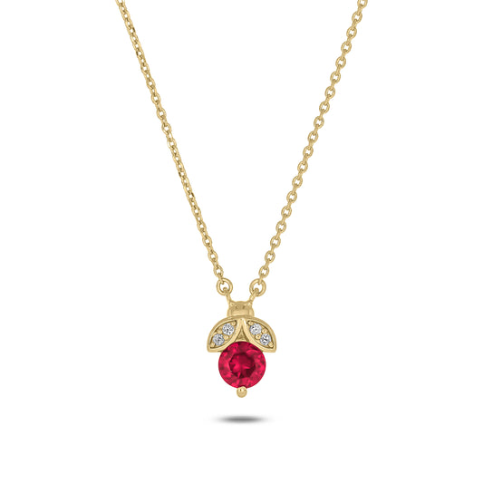 Sterling Silver 14KYGP Lab Created Ruby / Certified  Lab Grown Diamond Accent Necklace