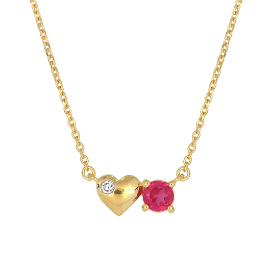 Sterling Silver 14KYGP Lab Created Ruby / Certified  Lab Grown Diamond Accent Necklace