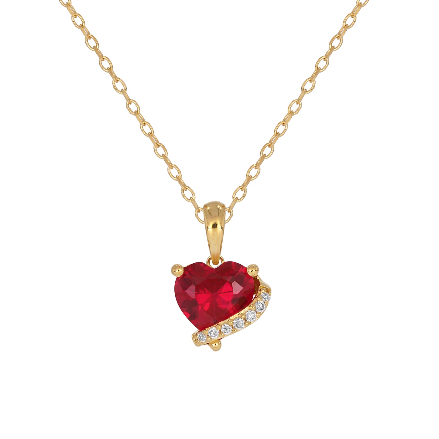 Sterling Silver 14KYGP Lab Created Ruby Heart/ Certified  Lab Grown Diamond Accent Pendant