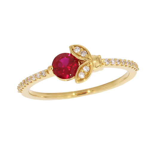 Sterling Silver 14KYGP Lab Created Ruby / Certified  Lab Grown Diamond Accent Ring
