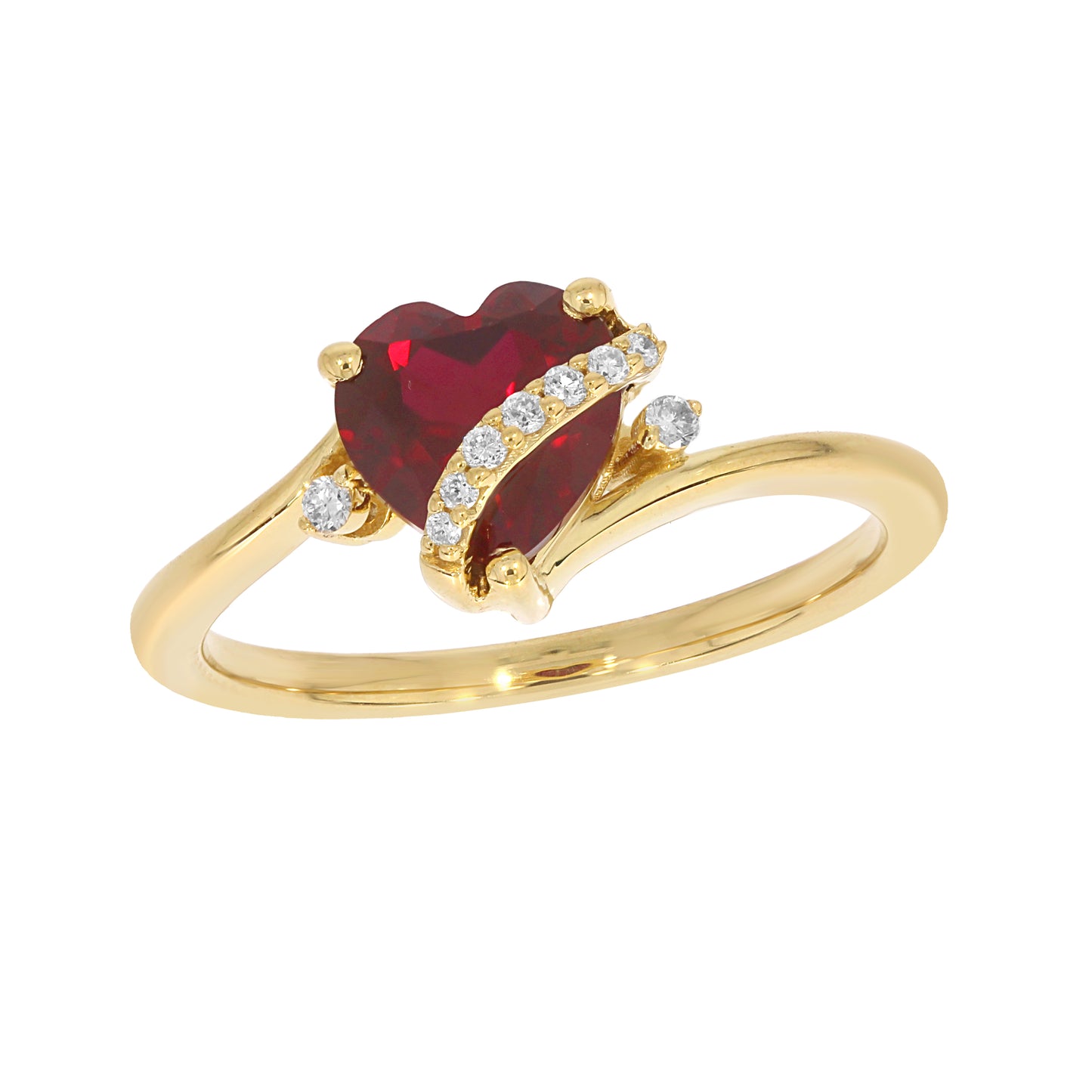 Sterling Silver 14KYGP Lab Created Ruby Heart/ Certified  Lab Grown Diamond Accent Ring