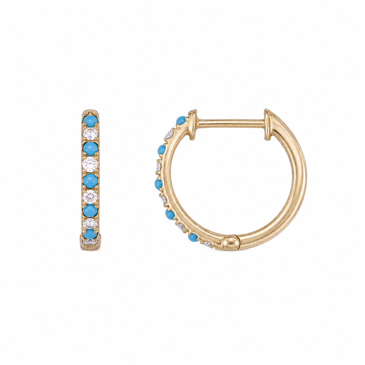 Yellow Gold Plated Sterling Silver Turquoise & LGD Diamond Huggie Earrings