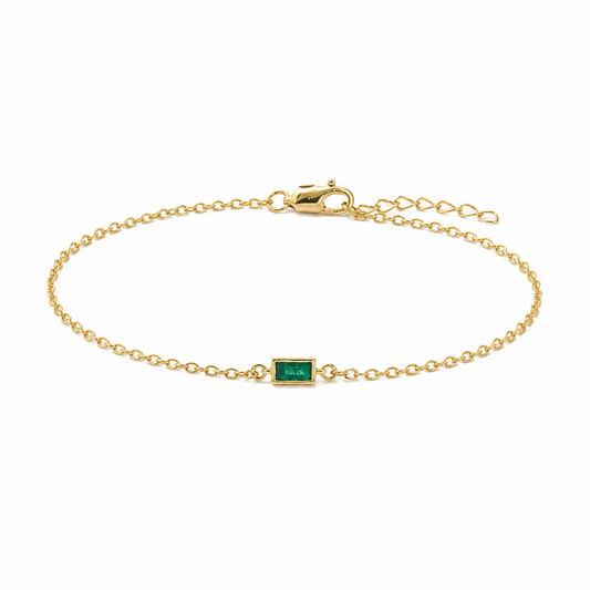 Yellow Gold Plated Sterling Silver Lab-Created Emerald Bracelet