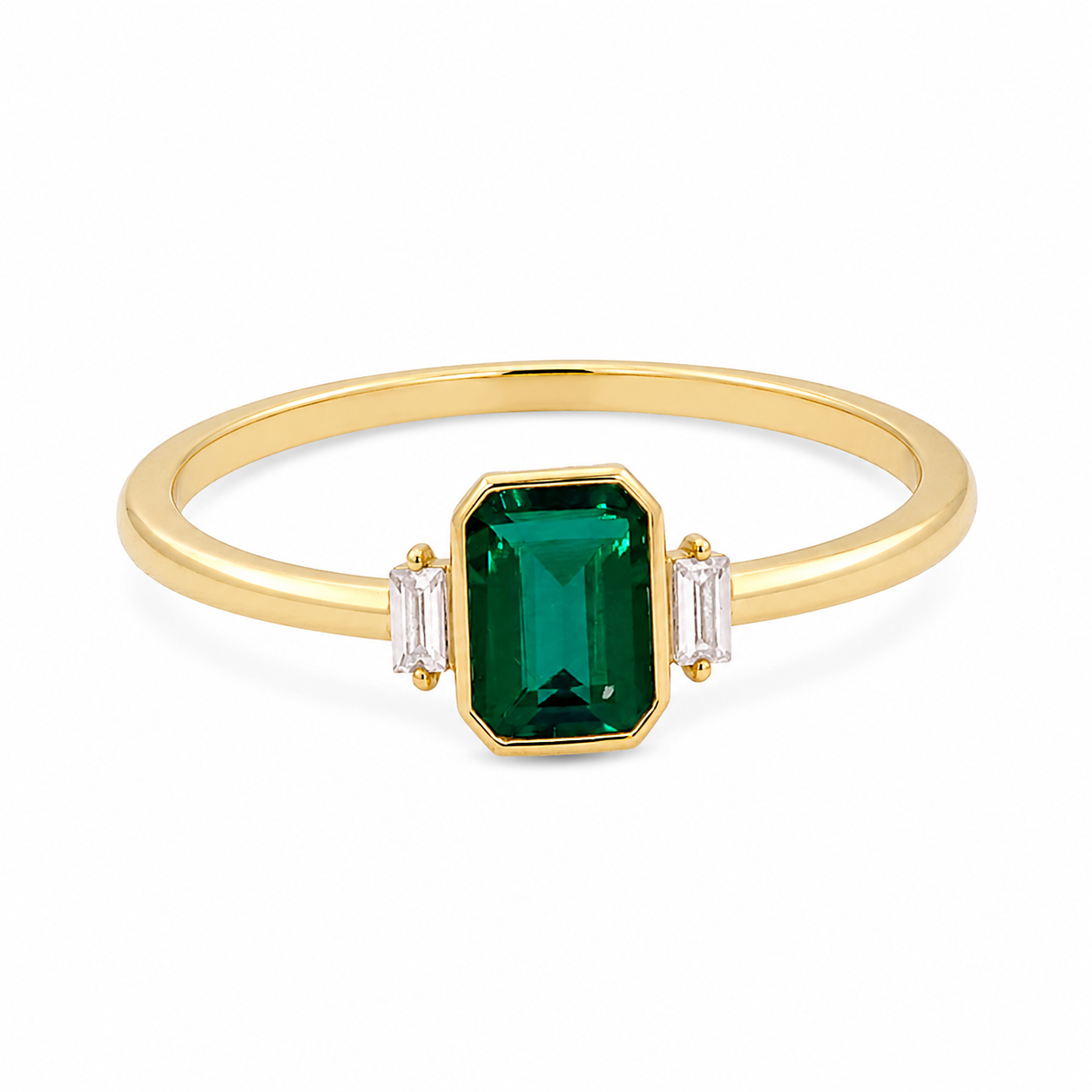 Yellow Gold Plated Sterling Silver Lab-Created Emerald & Lab-Grown Diamond Ring