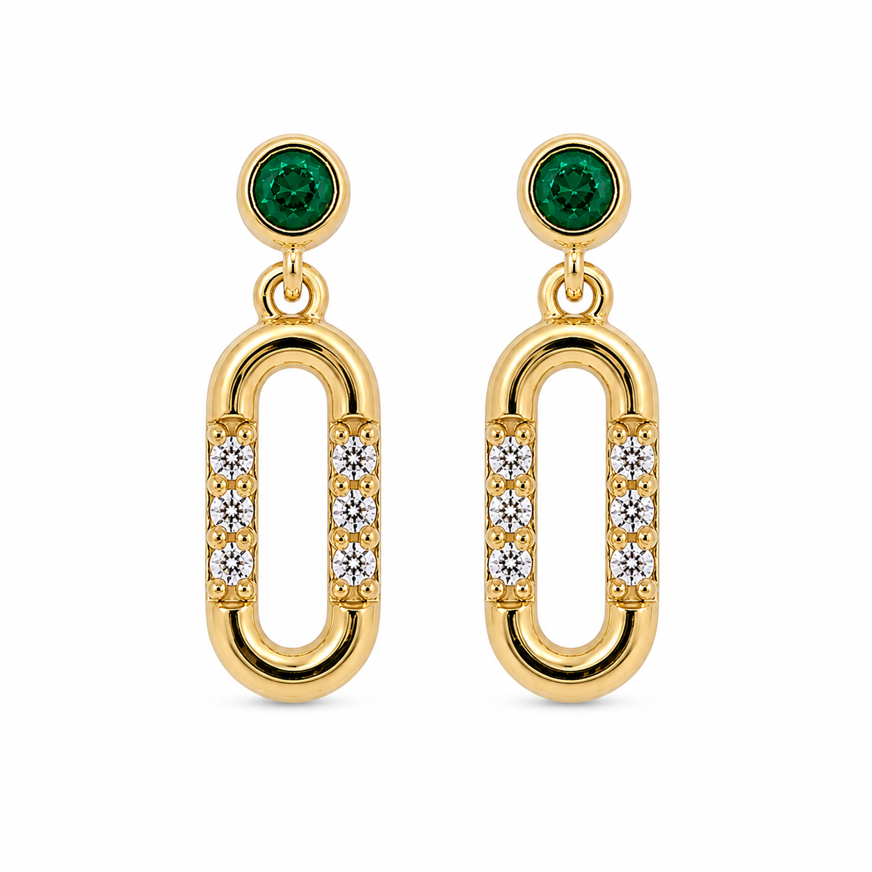 Yellow Gold Plated Sterling Silver Lab-Created Emerald & Lab-Grown Dia Drop Earrings