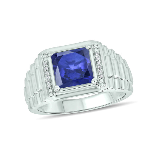 Sterling Silver Blue Lab-Created Sapphire Dia Accent Ring