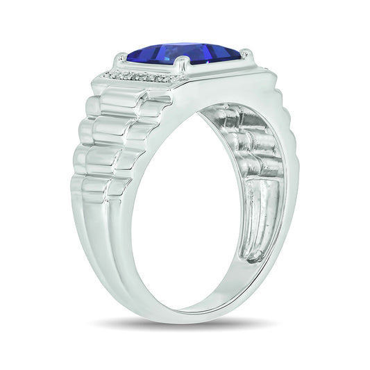 Sterling Silver Blue Lab-Created Sapphire Dia Accent Ring
