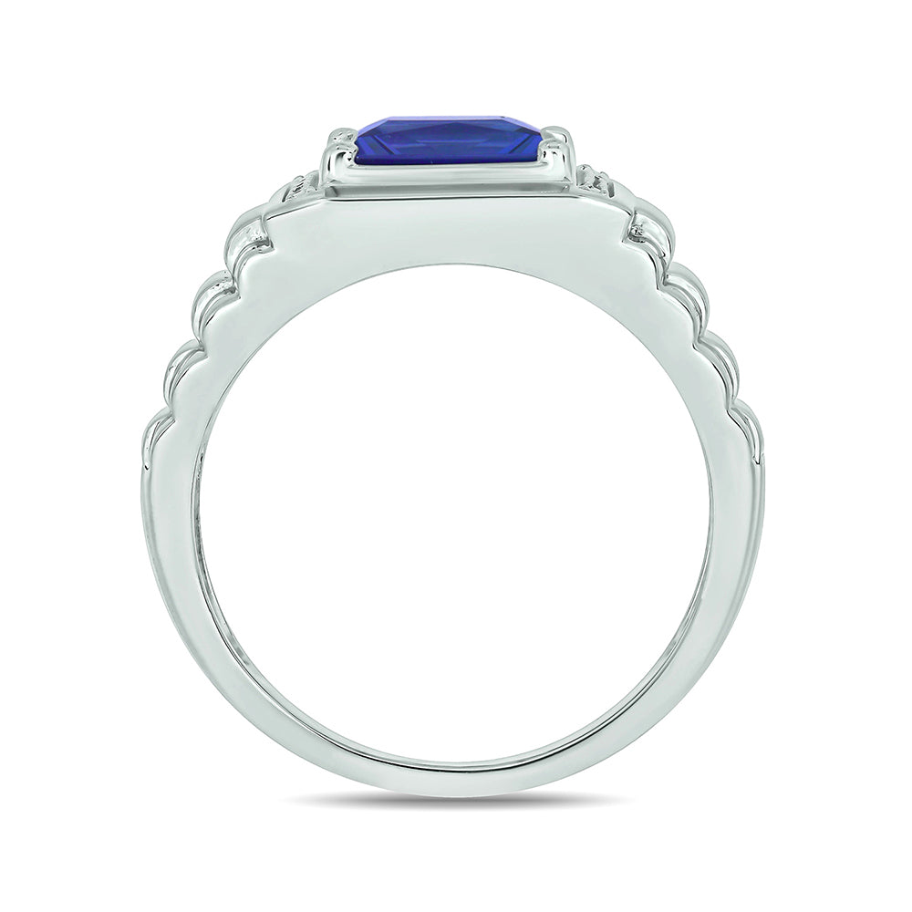 Sterling Silver Blue Lab-Created Sapphire Dia Accent Ring