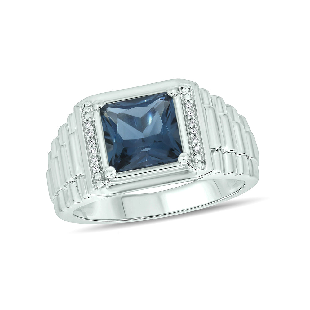 Sterling Silver London Blue Topaz Diamond Accent Ring