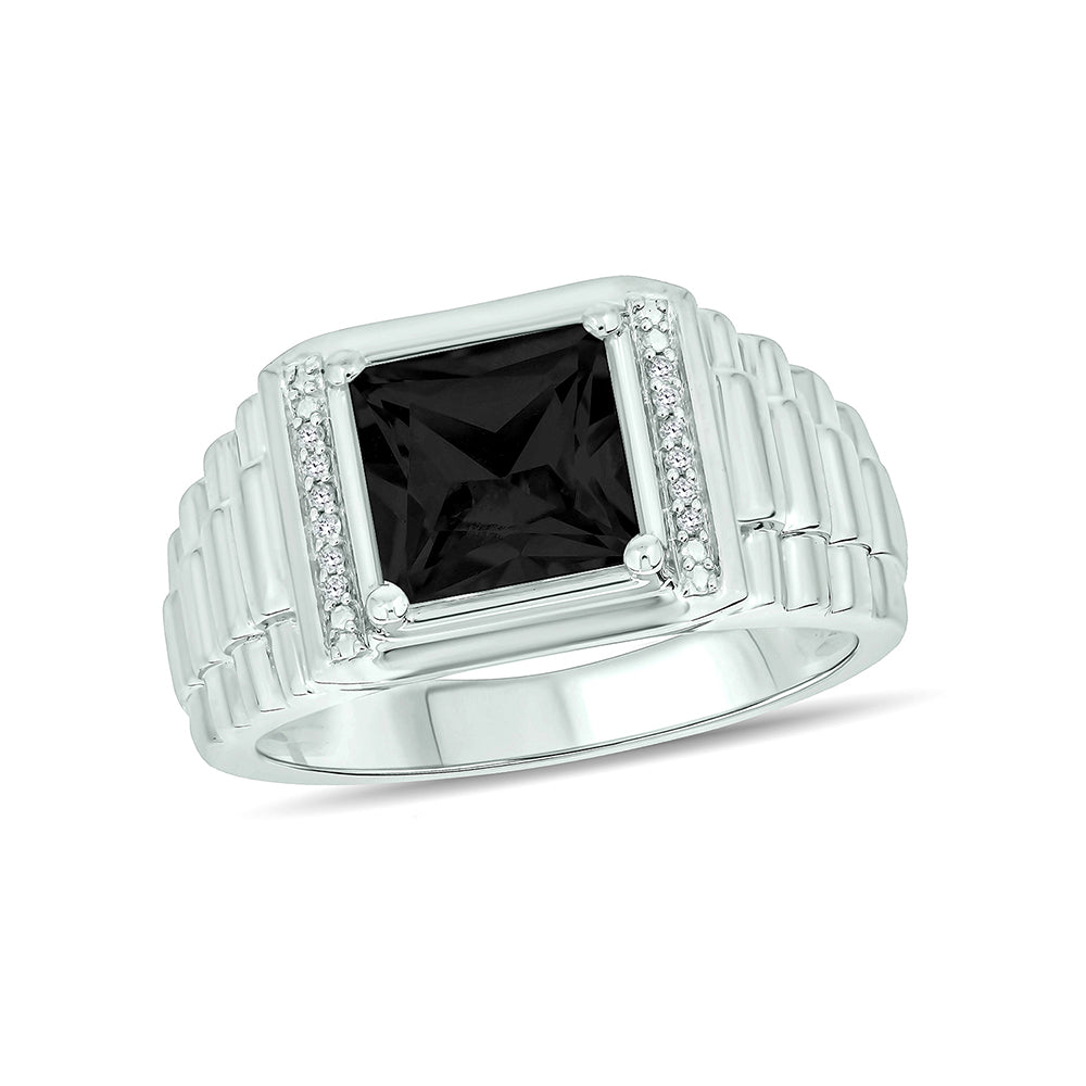Sterling Silver Onyx Diamond Accent Ring