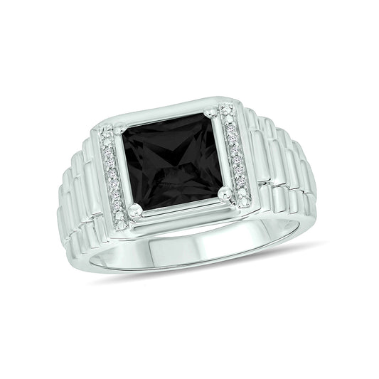 Sterling Silver Onyx Diamond Accent Ring