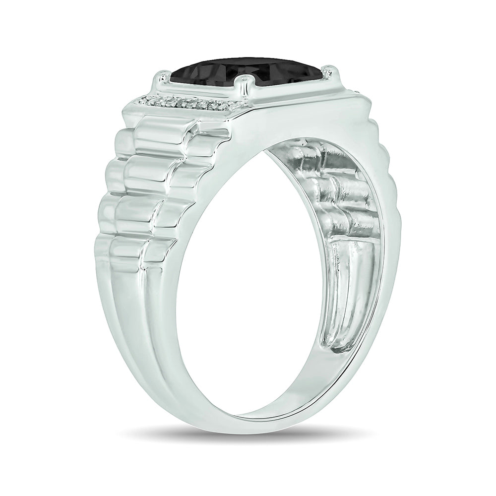 Sterling Silver Onyx Diamond Accent Ring