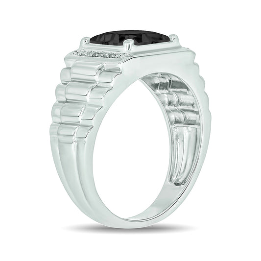 Sterling Silver Onyx Diamond Accent Ring