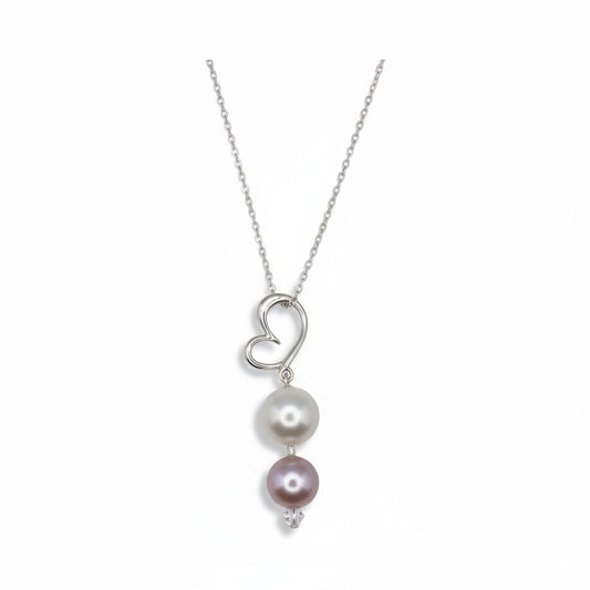 14KT White Gold Cultured Freshwater Pearl Heart Pendant with Diamond,