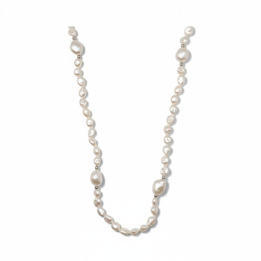 Sterling Silver Beaded Cultured Freshwater Pearl Necklace 6–11MM