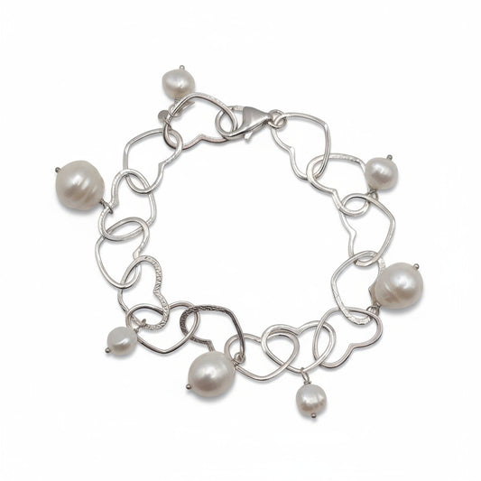 Sterling Silver White Freshwater Pearl Heart Bracelet