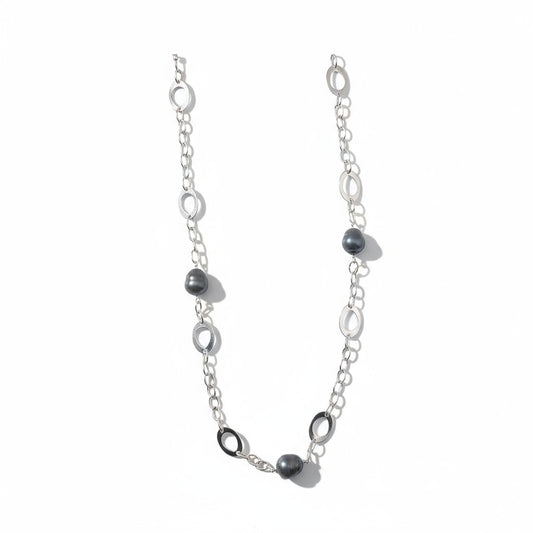 Sterling Silver Cultured Tahitian Pearl Necklace 9–10MM