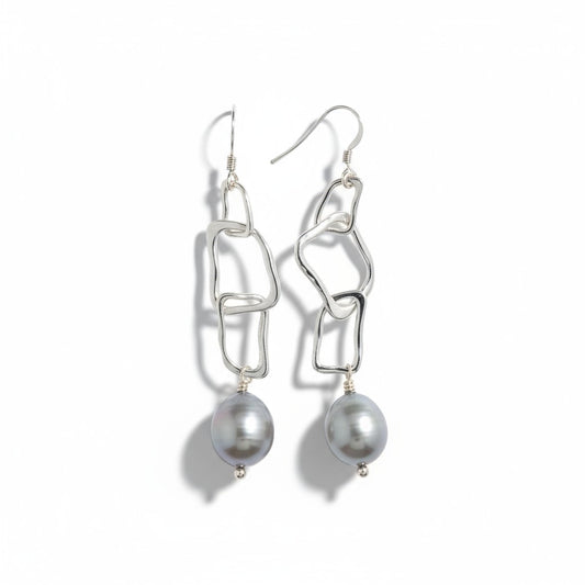 Sterling Silver Cultured Freshwater Pearl 10–11MM Grey Baroque Earrings