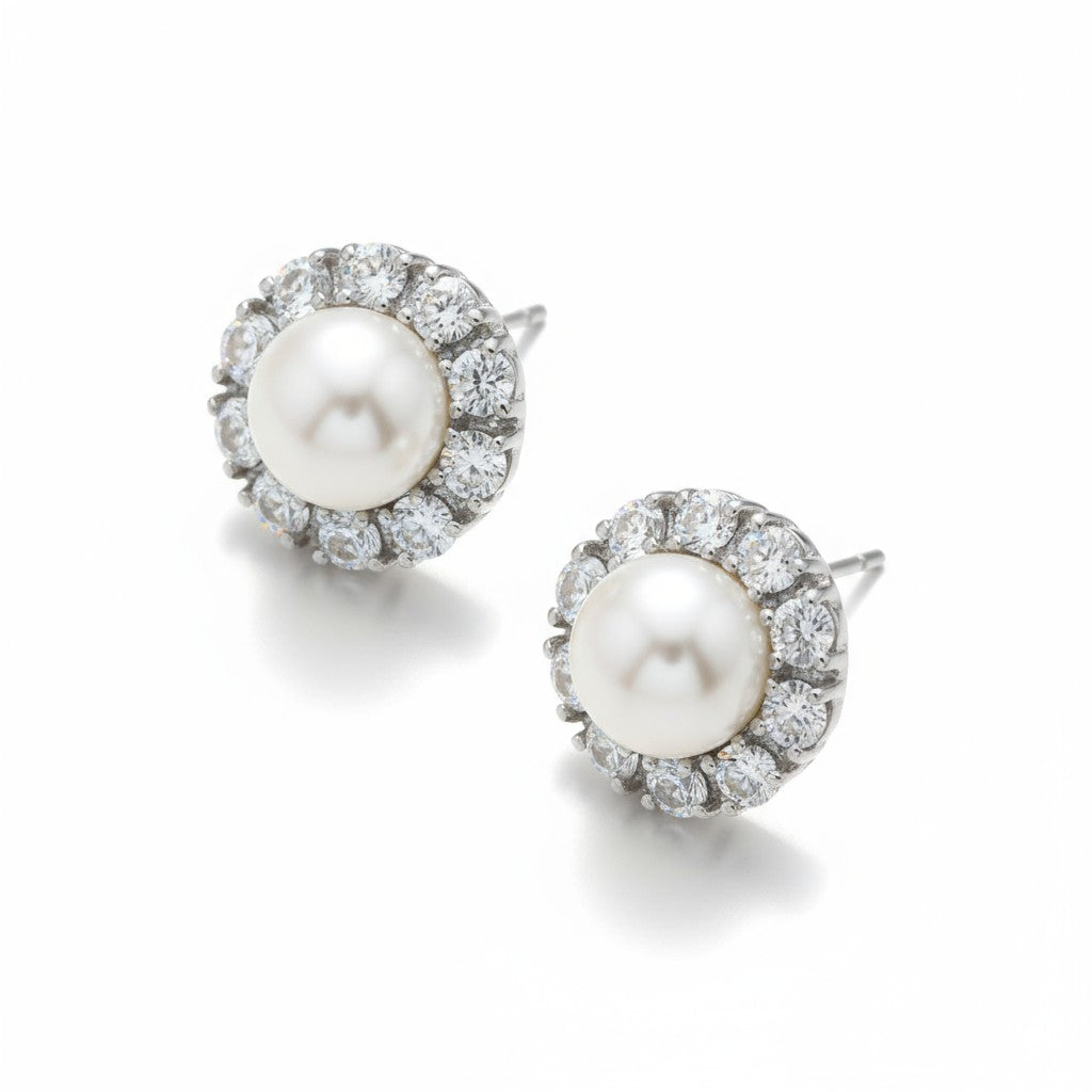 10K White Gold Cultured Freshwater Pearl (5-6MM) & Topaz Earrings