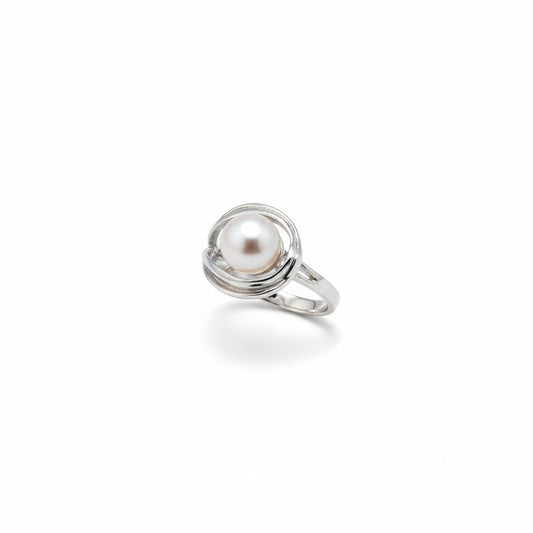 Sterling Silver Cultured Freshwater Pearl 8-9MM Button Ring